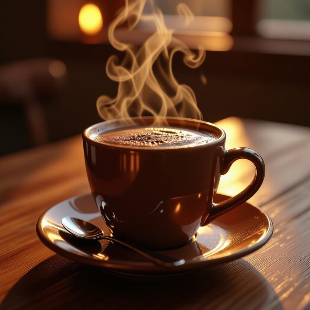 Steaming Hot Chocolate Cup in Hyperrealistic Style