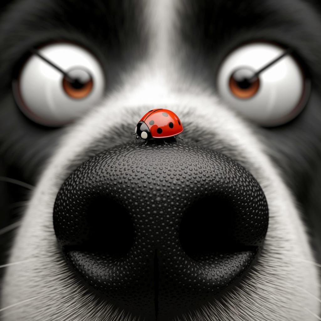 Ladybug and Dog Nose Macro in Cartoon Style
