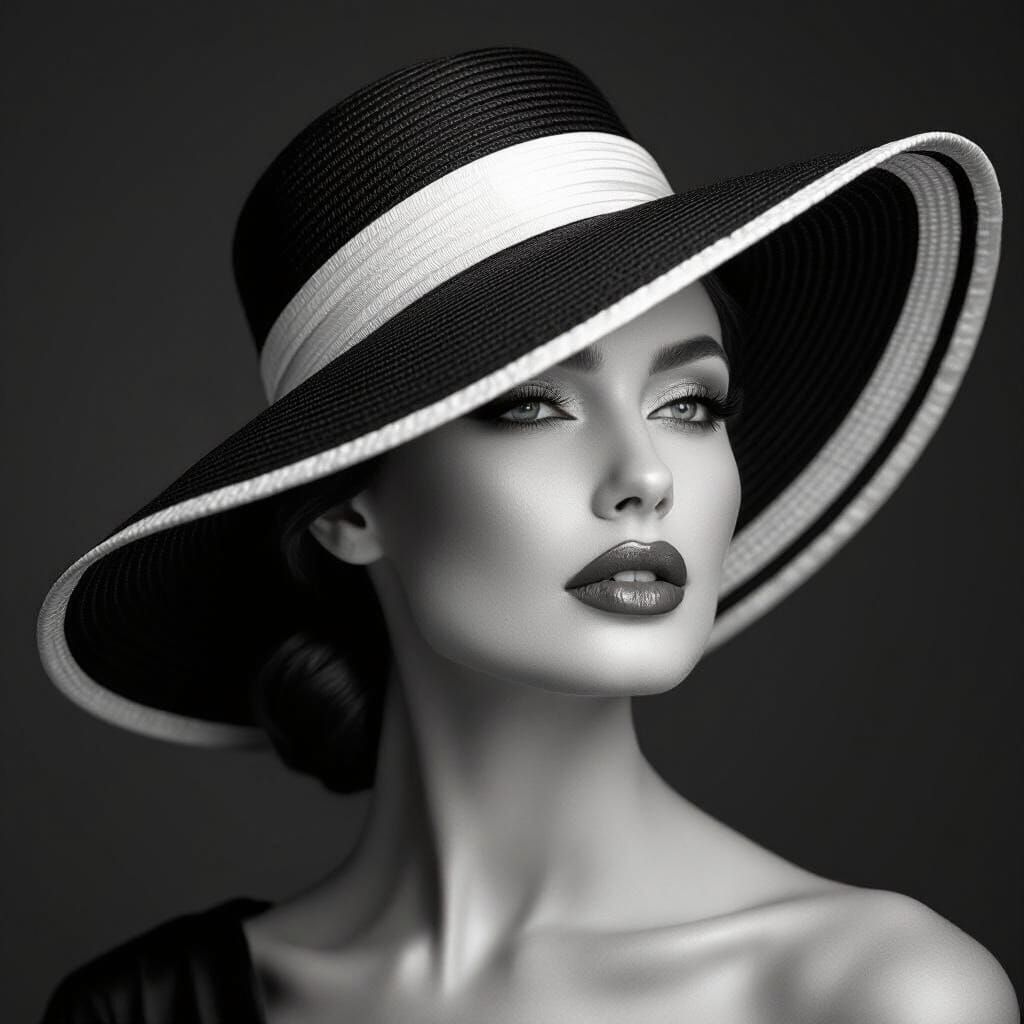 Sophisticated Woman in Wide-Brimmed Hat Portrait