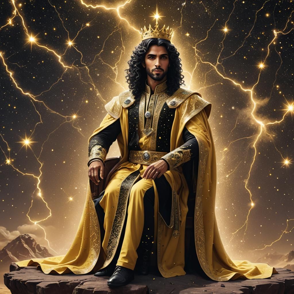 Arabic Prince on Cosmic Throne with Lightning Stars