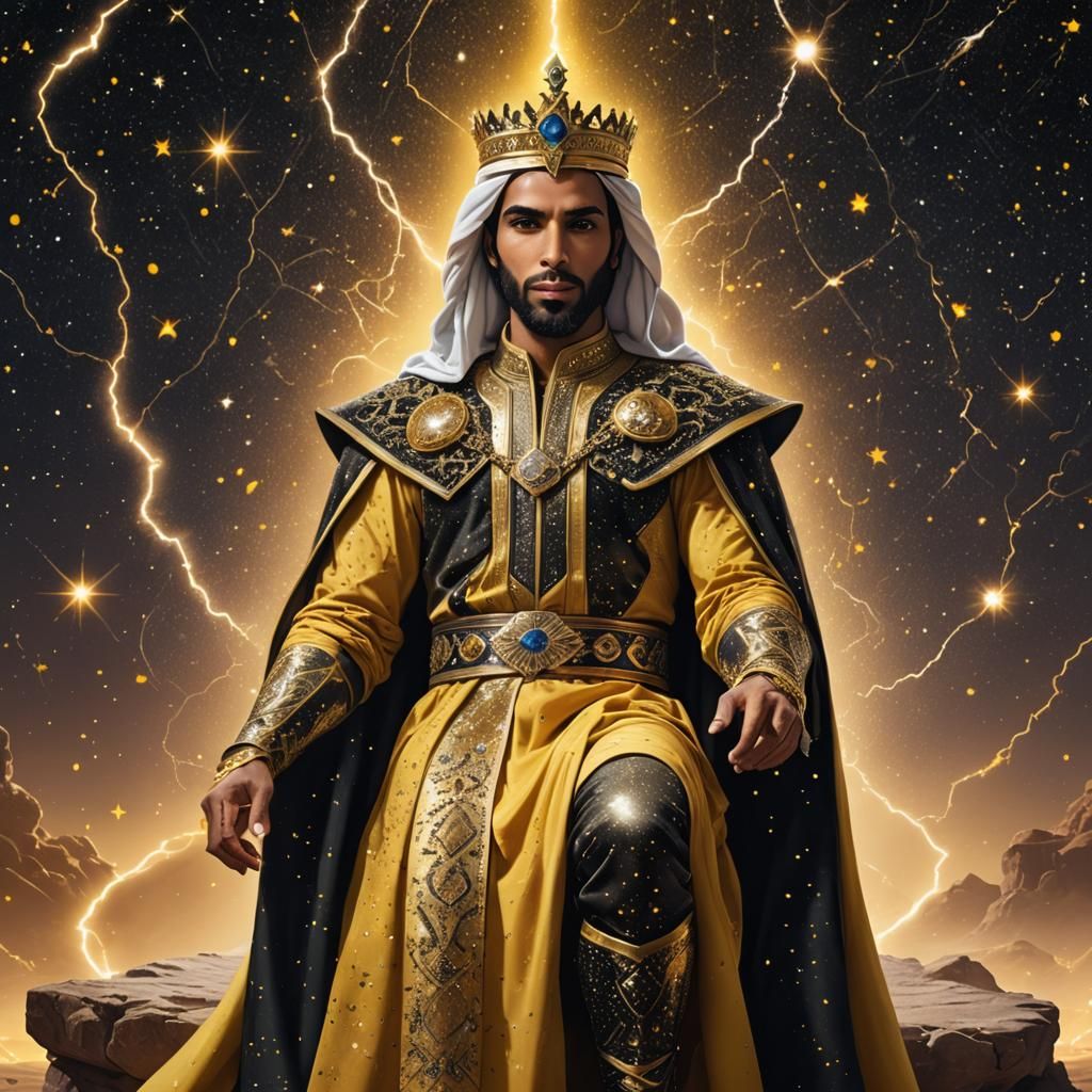 Cosmic Arabic Prince on a Starry Throne