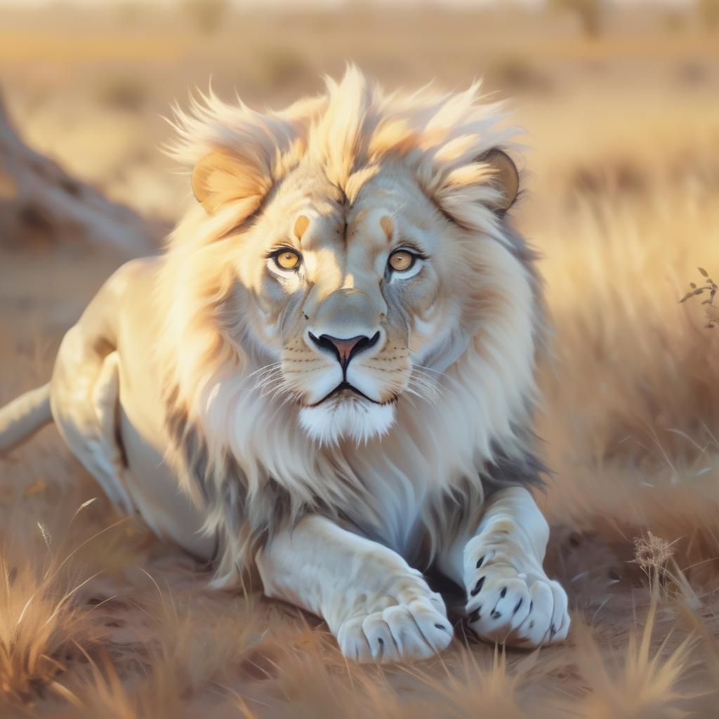 Lion on the Savannah in Golden Light