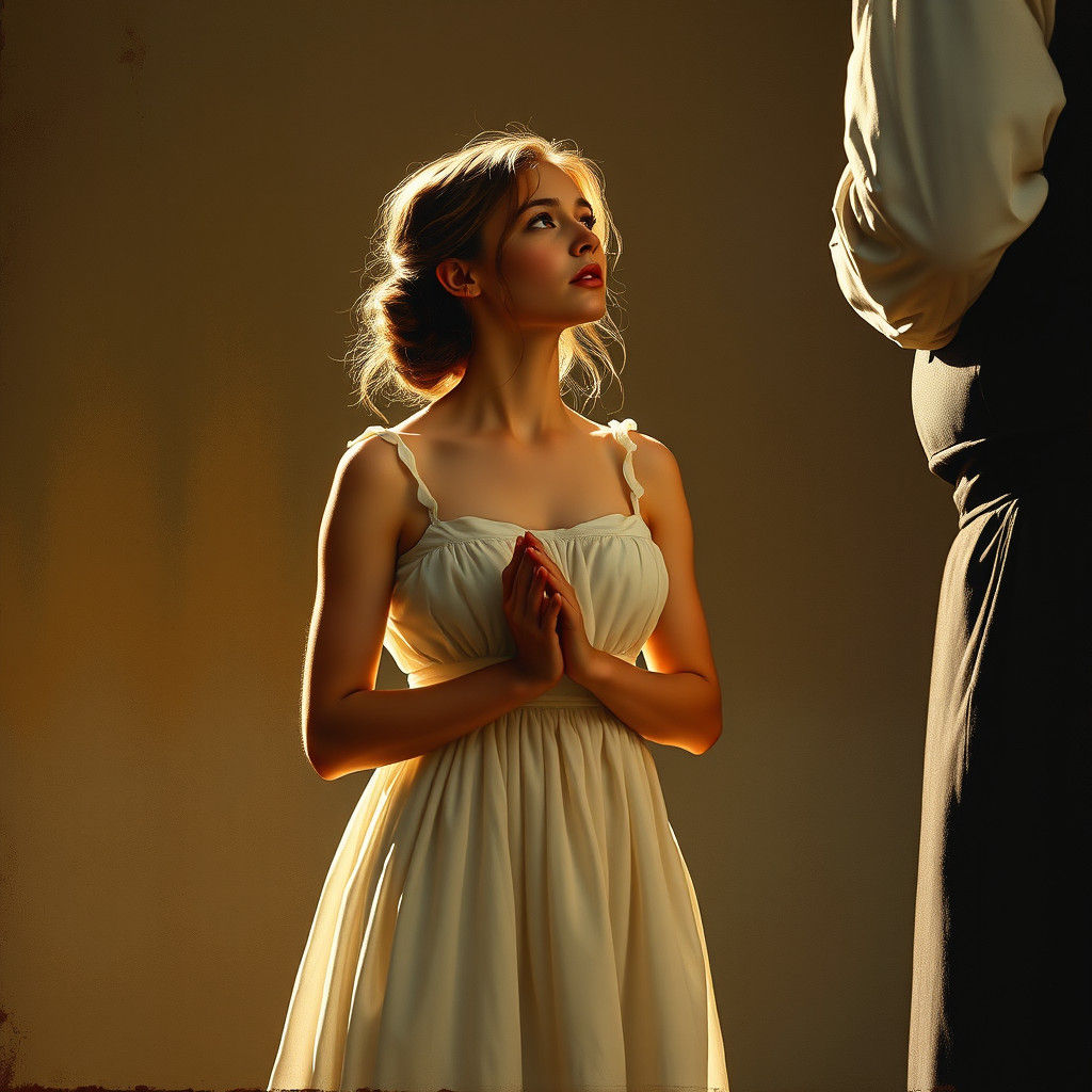 Pleading Woman in Dramatic 19th Century Painting