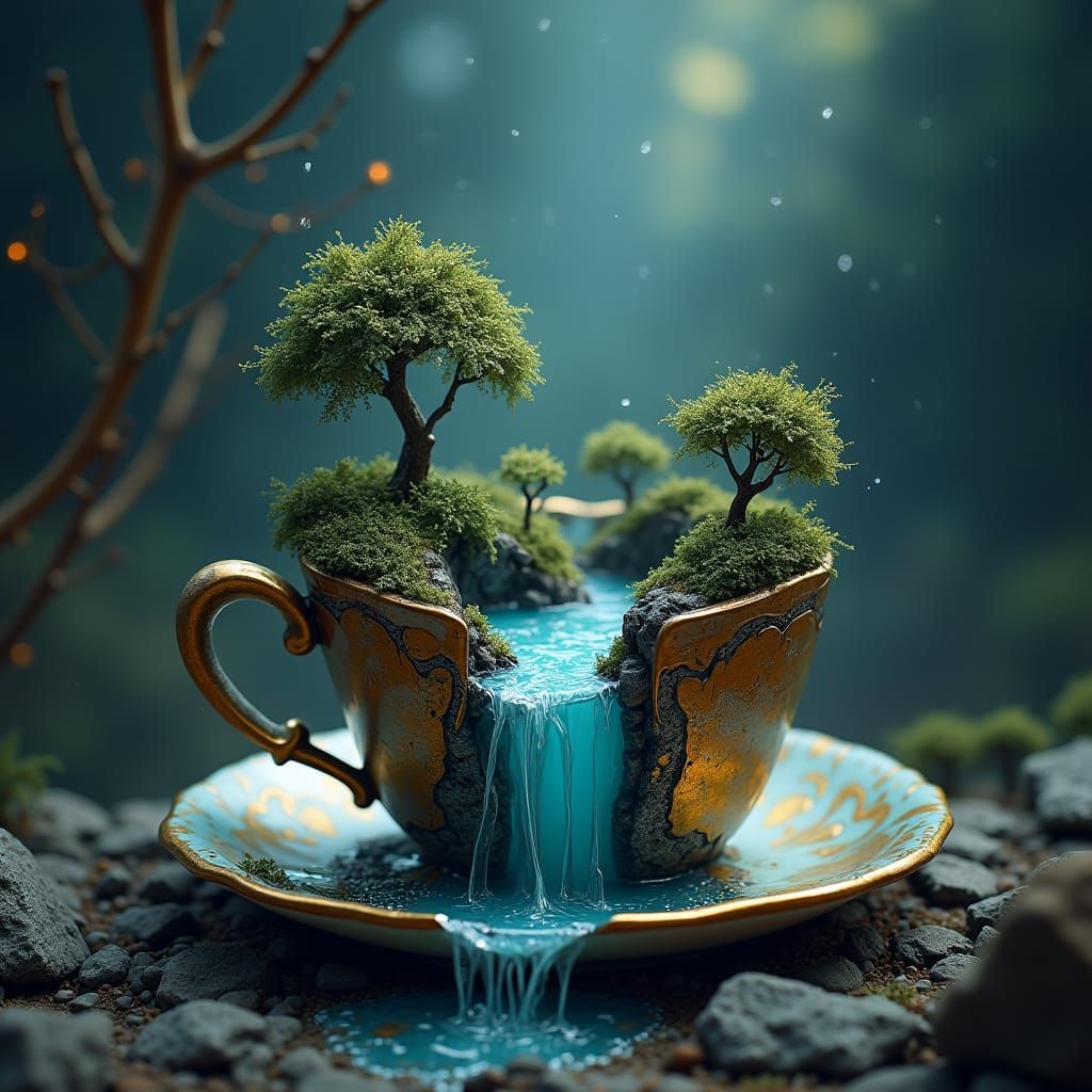 Fantasy River Flowing from Broken Teacup