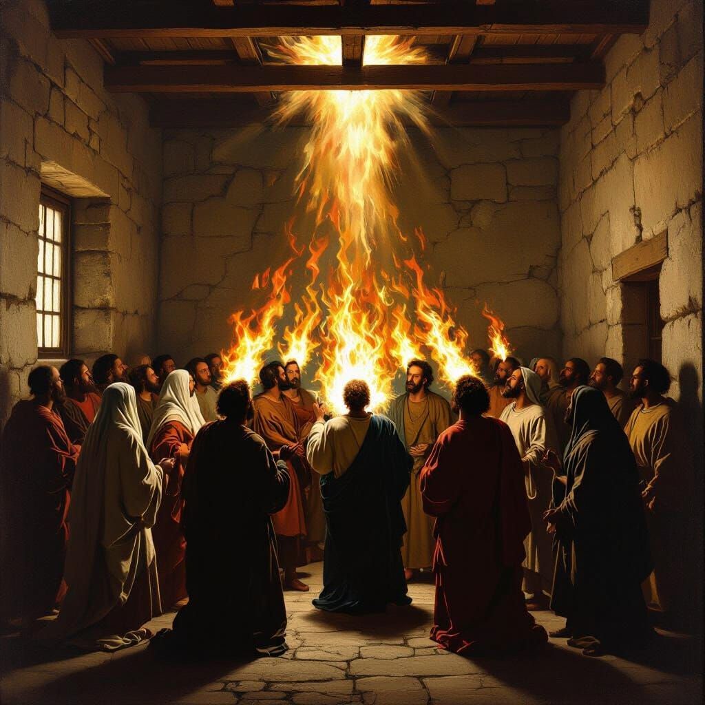 Holy Spirit Descent as Tongues of Fire on Apostles
