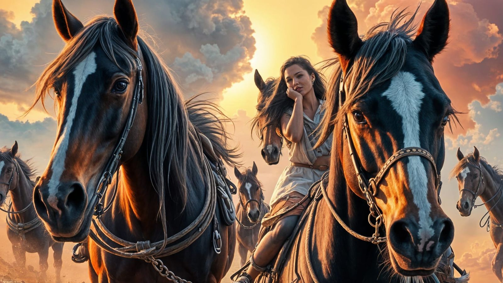Dreamscape: Woman Riding Wild Horses in Hyperrealism