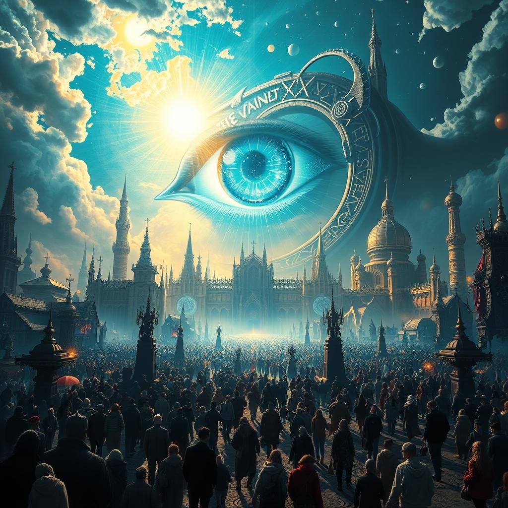 Mystical All-Seeing Eye Over Fantasy Metropolis