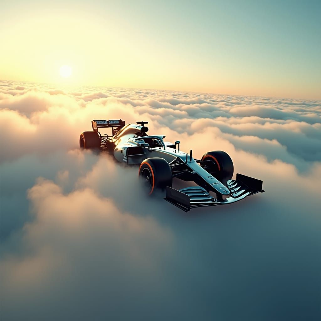 F1 Car Races Through Clouds in Cinematic Style