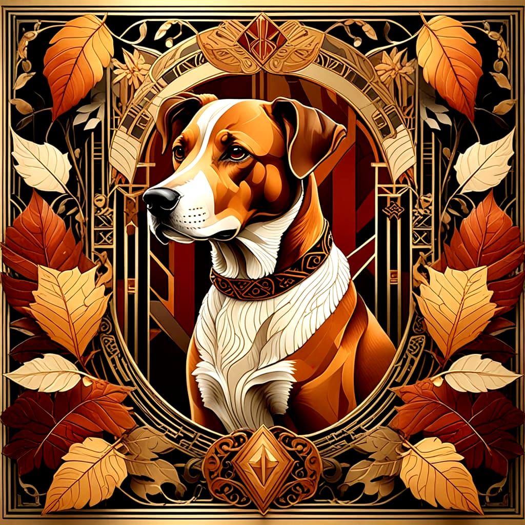 Majestic Dog in Art Deco Autumn Landscape