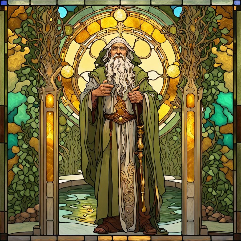 Druid Sage by Golden Fountain, Alphonse Mucha Style