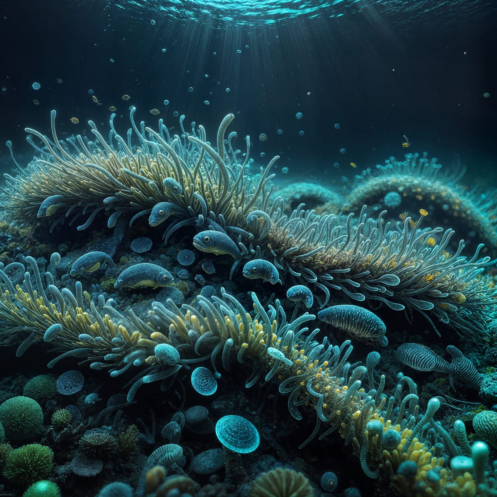 Intricate Worms in Vivid Underwater Scene