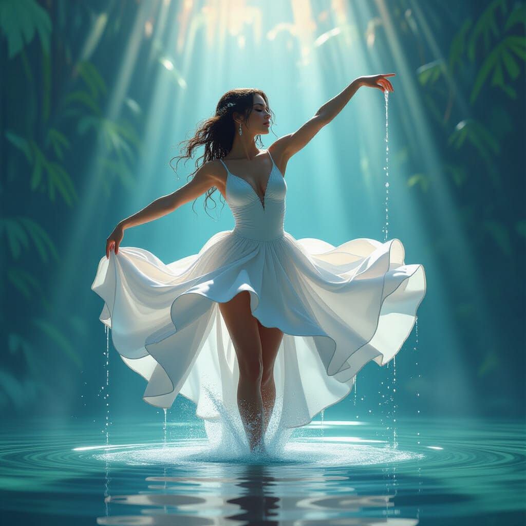 Balerina Dancing in Water in Dynamic Lighting