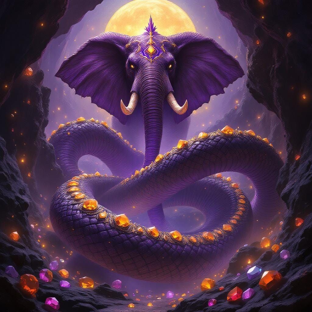 Grootslang: Elephant-Serpent Hybrid in Dark Fantasy Style