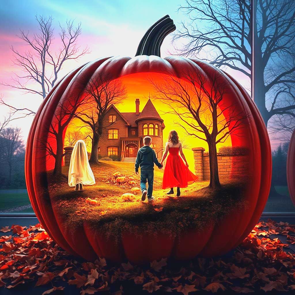 Surreal Double Exposure: Halloween Pumpkin Storybook