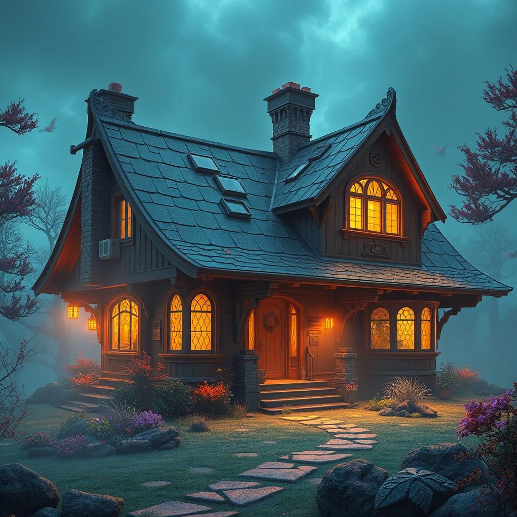 Sci-Fi House with Advanced Technology: Detailed Matte Painti...