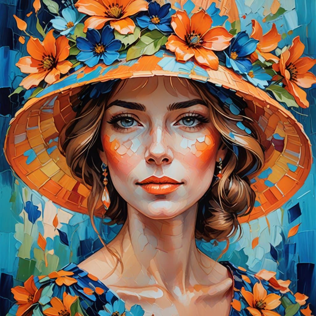 Expressive Portrait of Woman with Floral Hat