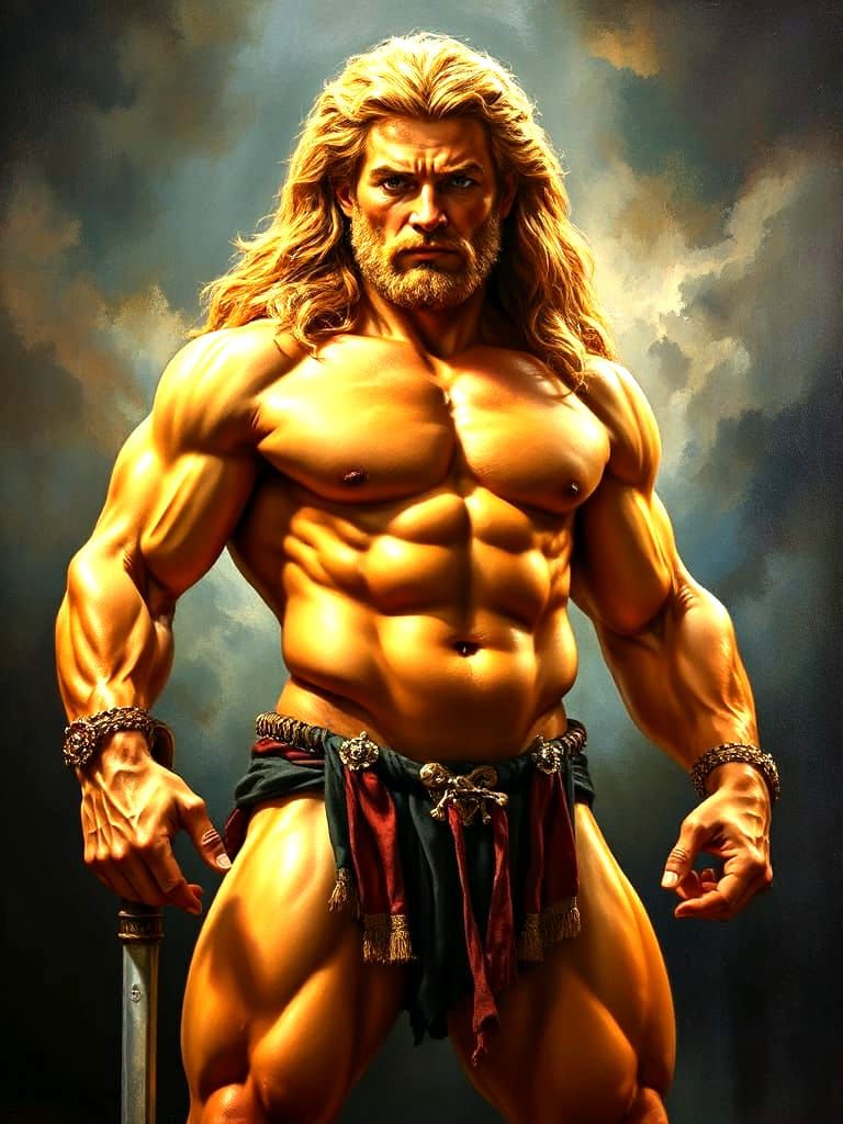 Mythological Hercules in Golden Glory