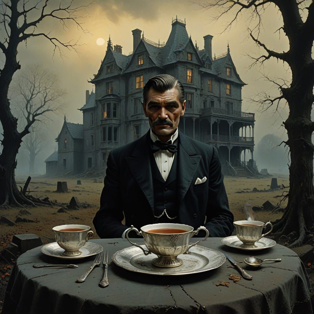Undead Butler Offers Tea in a Haunting English Manor