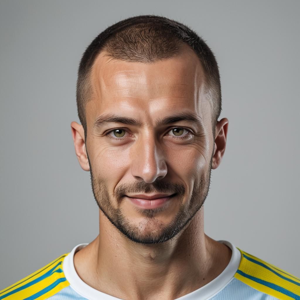 Detailed Portrait of Ukrainian Soccer Player in Studio Light...