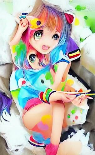 Colorful Kawaii Anime Girl Digital Art