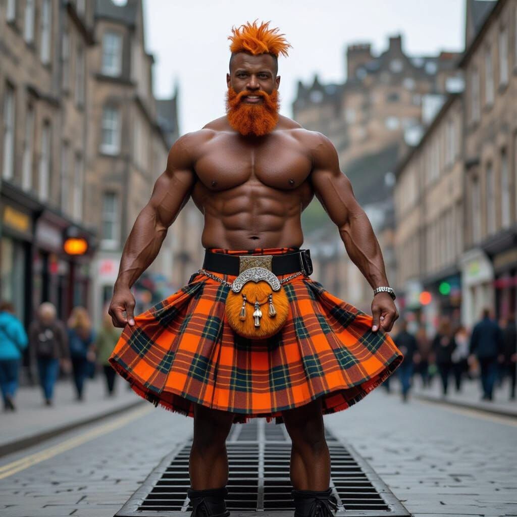 Edinburgh: Man in Kilt on Air Vent