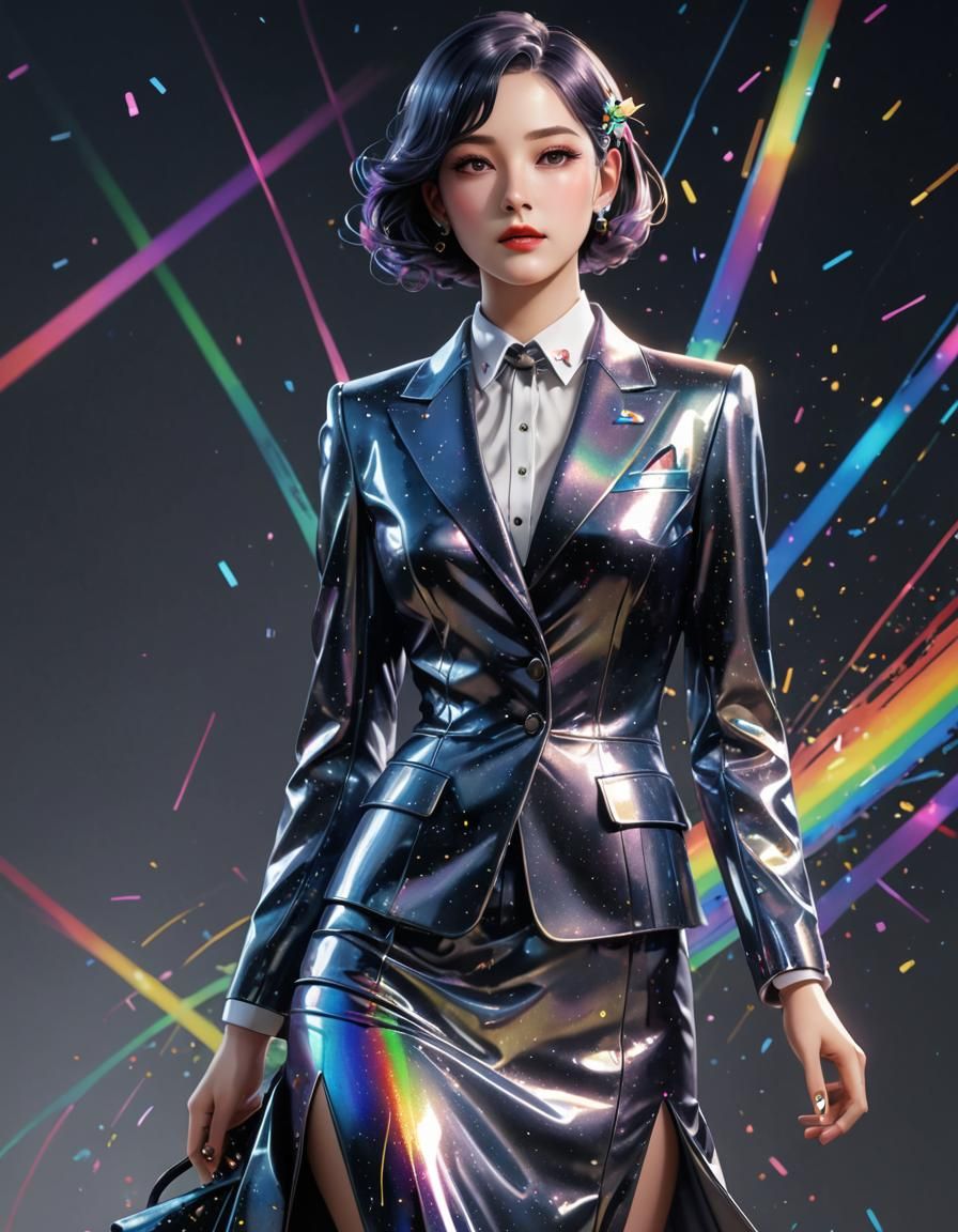 Holographic Rainbow Ink Splatter 1930s Dress