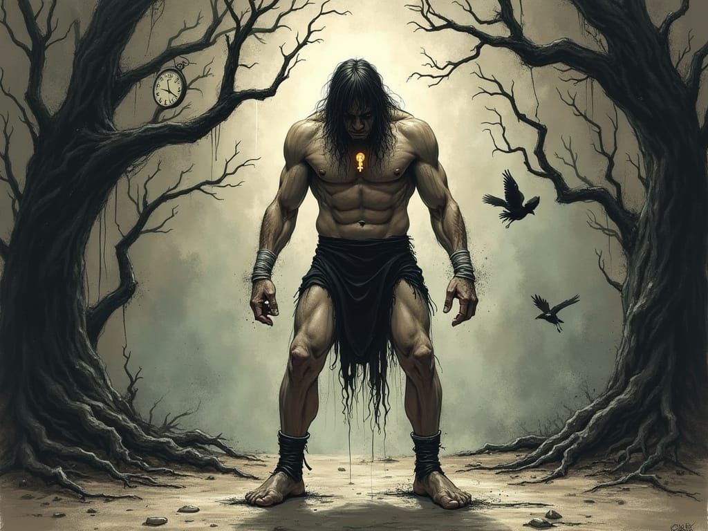Wrestler in Grapple Stance: Dark Gothic Art