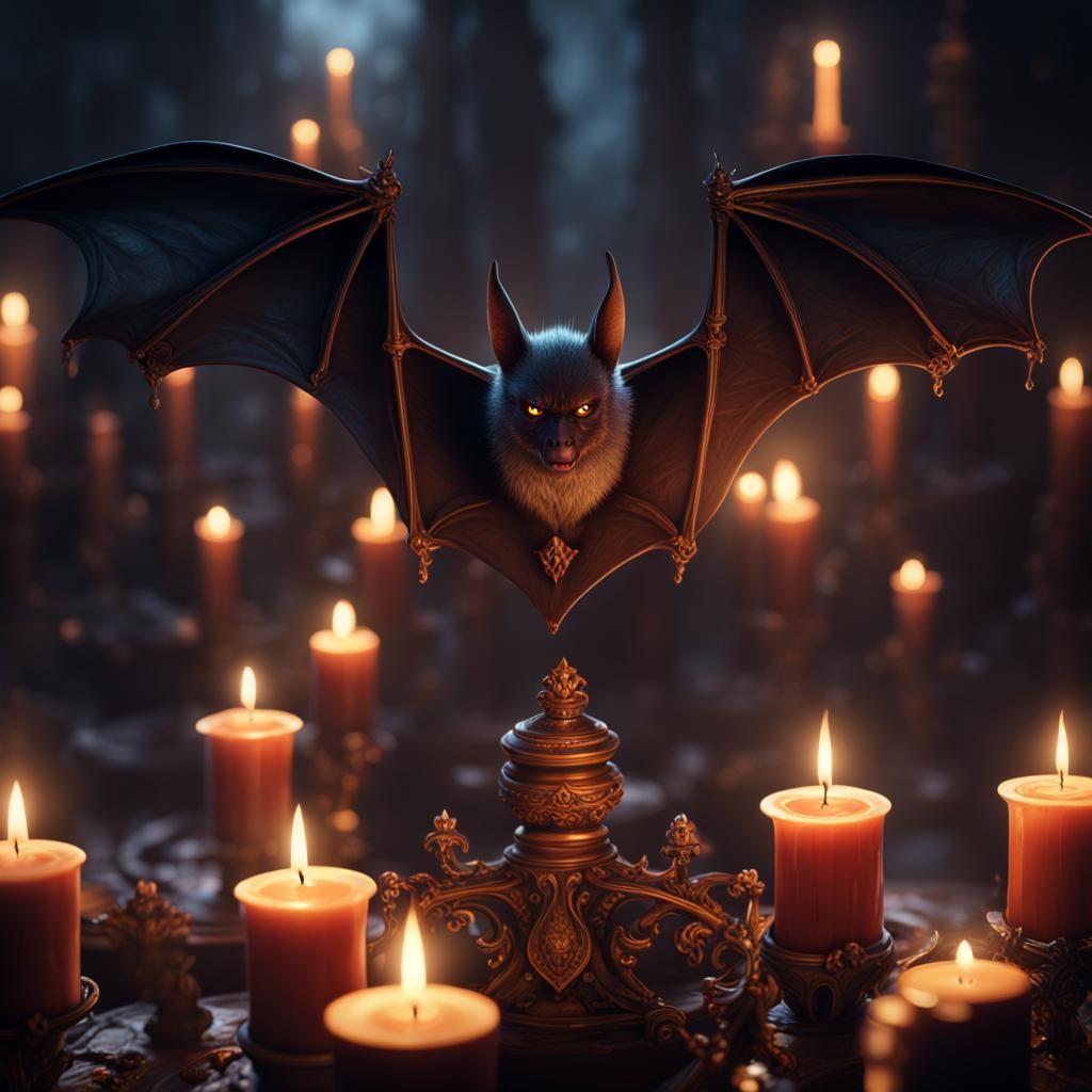 Bat Over Candles in the Dark: Detailed Matte Painting
