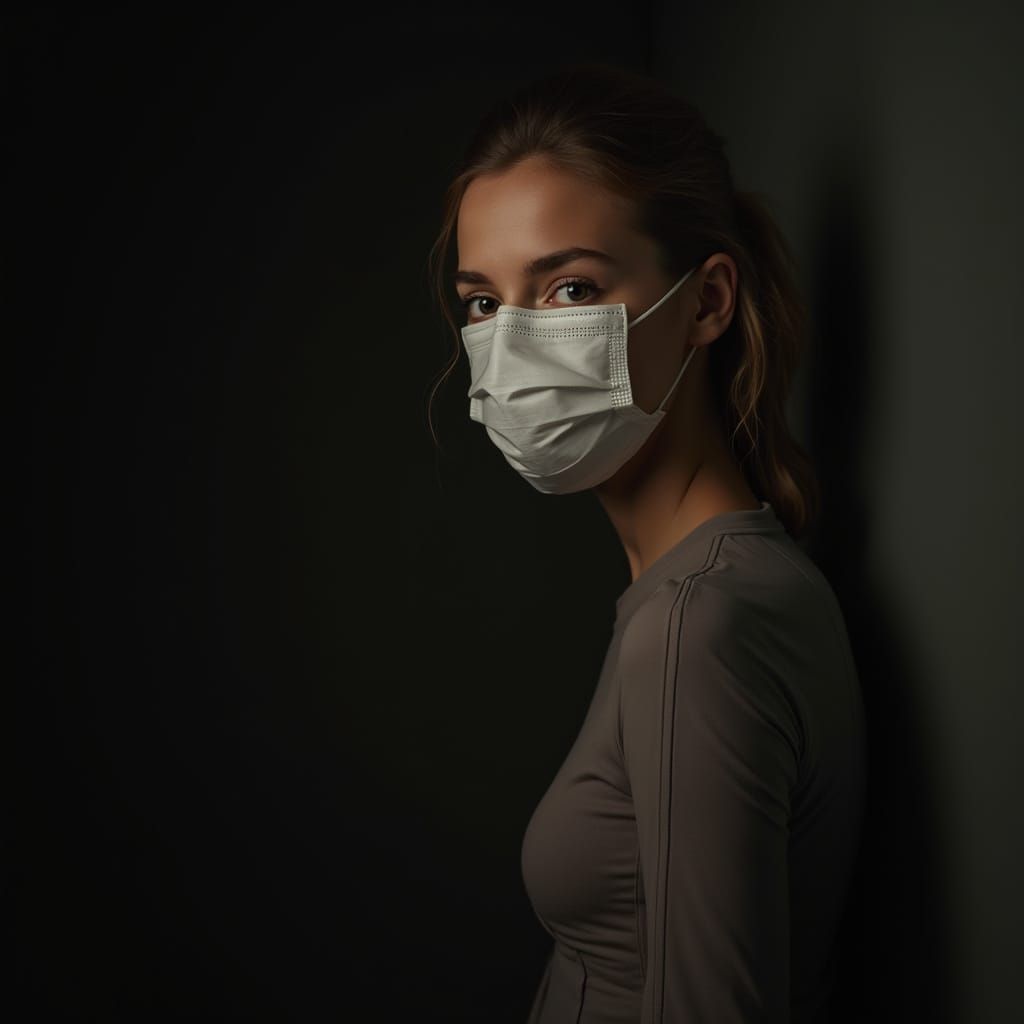 Modern Girl With Face Mask In Vermeer Style