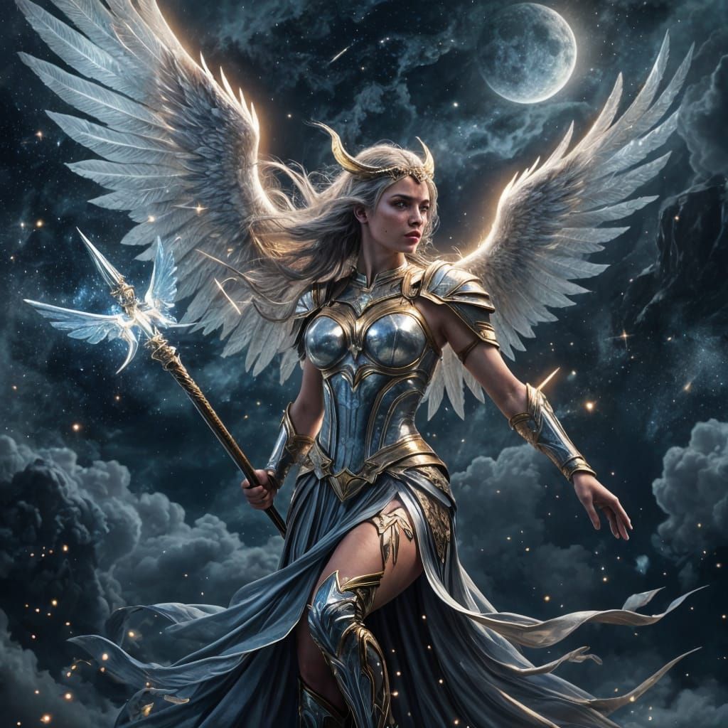 Hyperrealistic Celestial Valkyrie with Shimmering Starlight ...