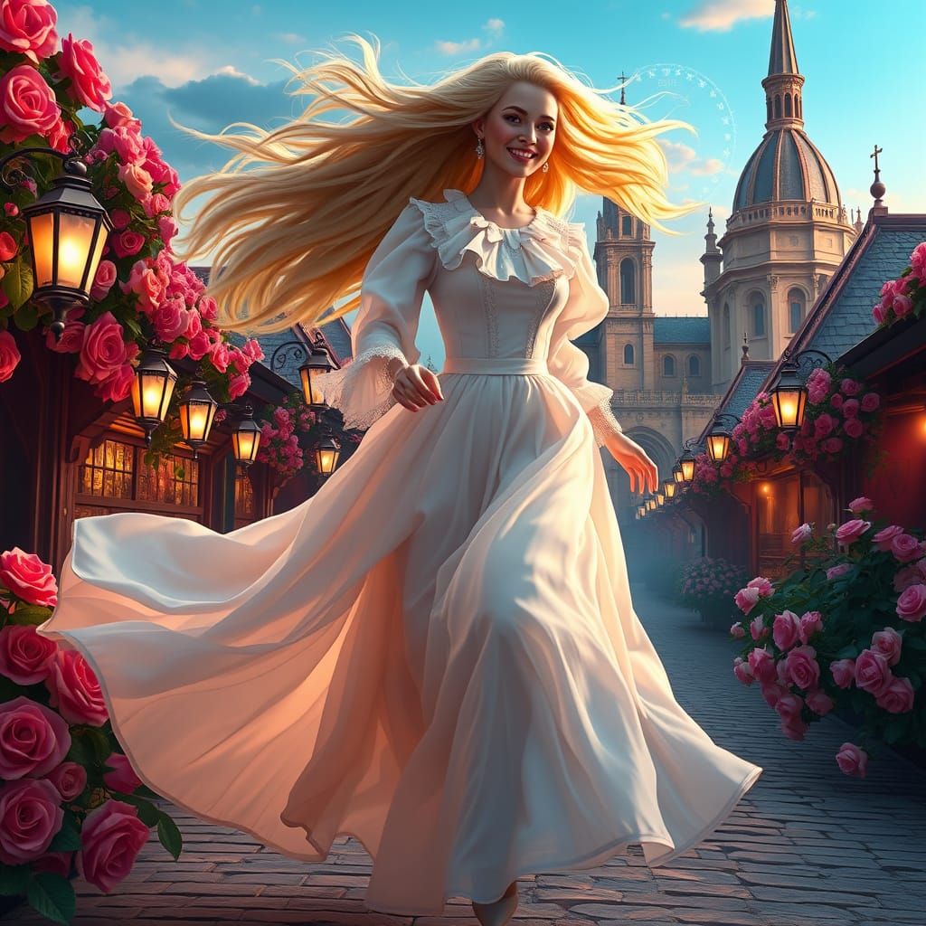 Queen Running Through Rose Market: Fantastical Matte Paintin...