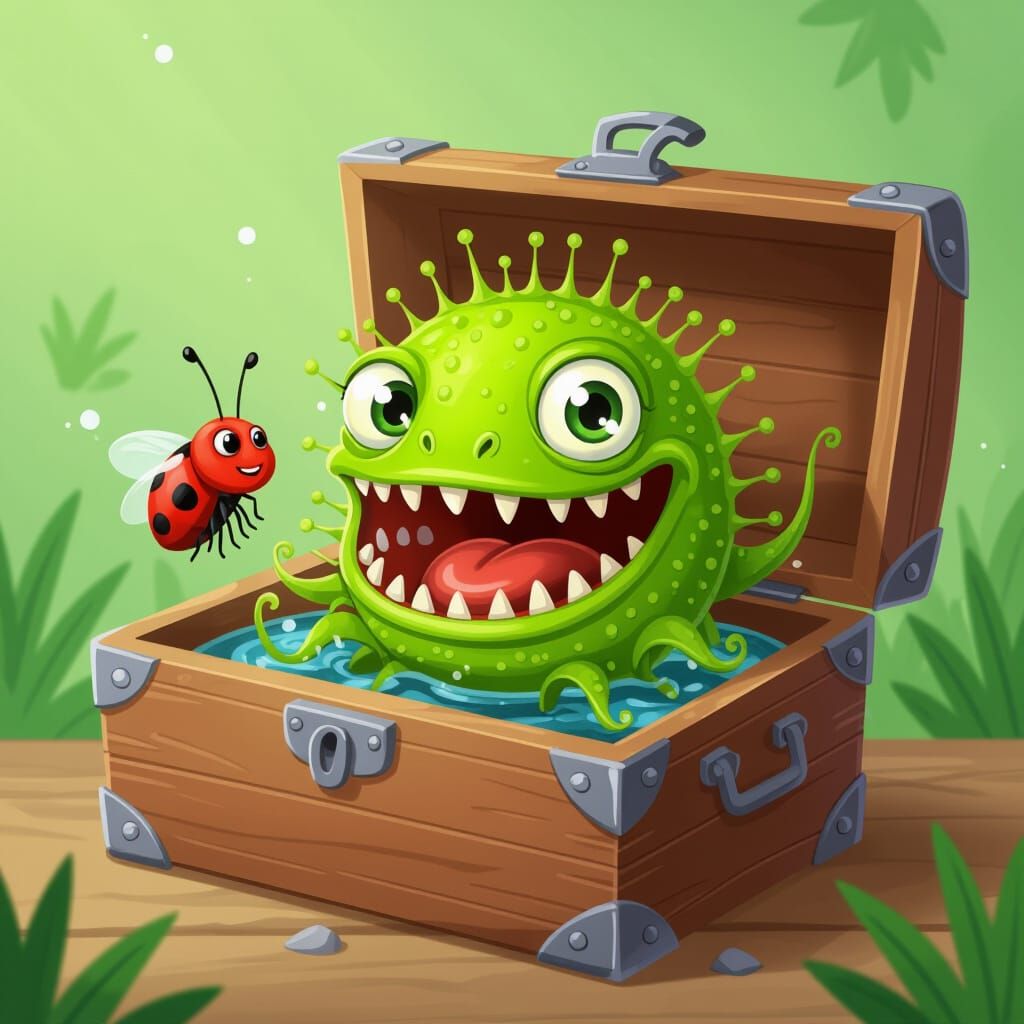 Adventurous Venus Fly Trap Painting in Toy Box, Cartoon Styl...