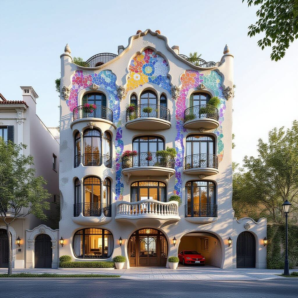 Exquisite Gaudi Style Apartment Building with Mosaic Renderi...