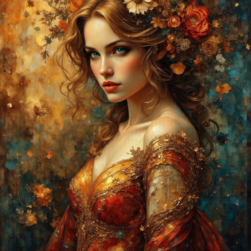 Nature Goddess in Caravaggio-Style with Autumnal Hues