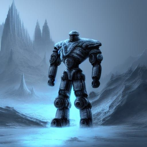 Frozen God Robot in Detailed Matte Painting Style