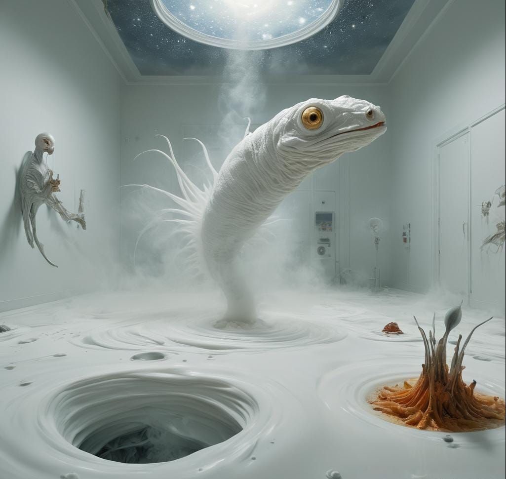 Surreal Portraits in White Laboratory: Detailed Matte Painti...