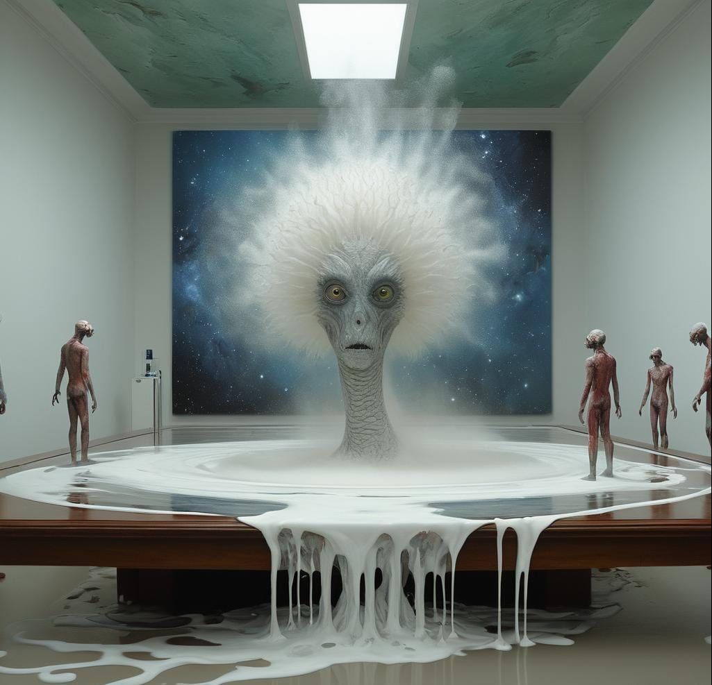 Surreal Portrait in White Laboratory, Magical Realism