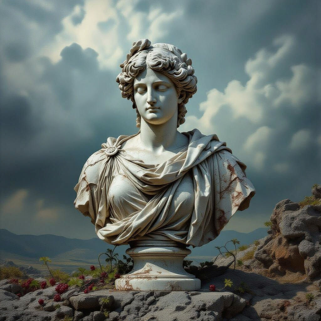 Marble Bust Transformation in Dramatic Lighting