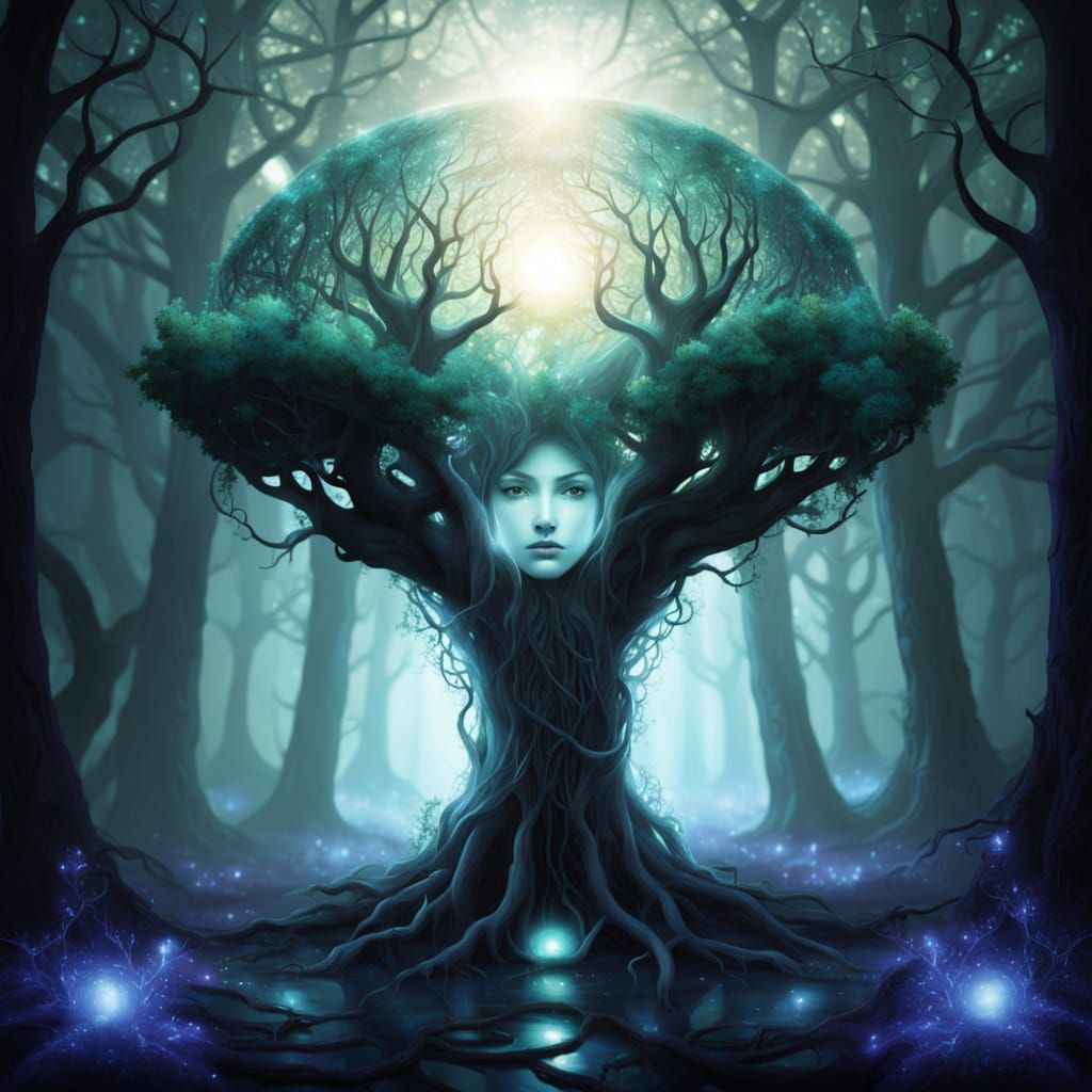 Surreal Fantasy Tree with Dreamlike Branches