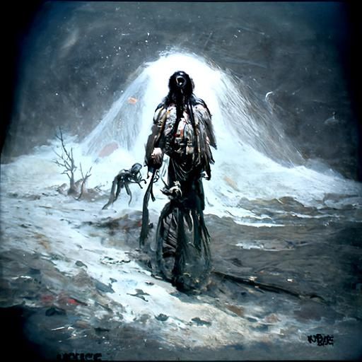 Ethereal Native American Spirit in Horror Art Style