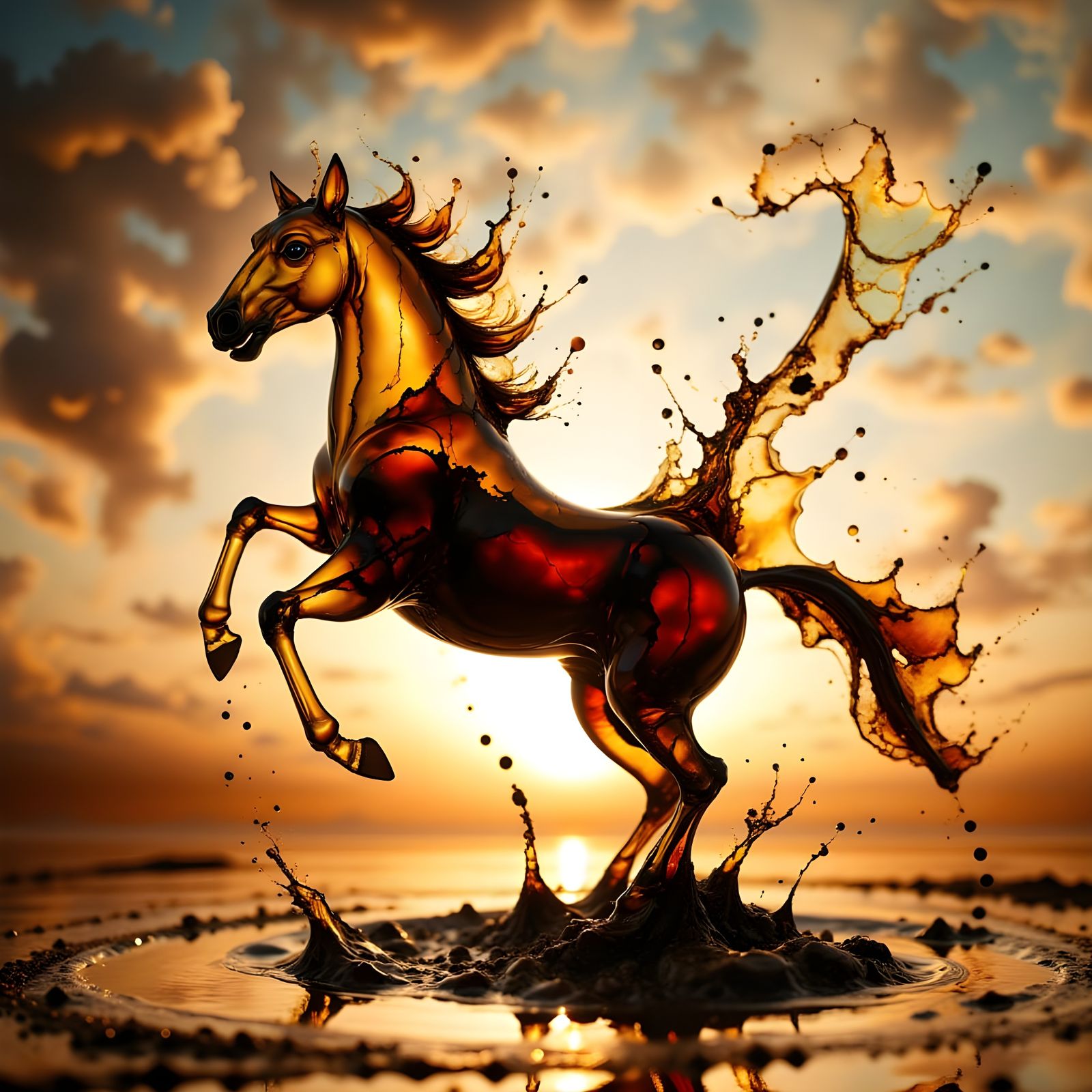 Coffee Splash Horse in Hyperkraximalismus Style