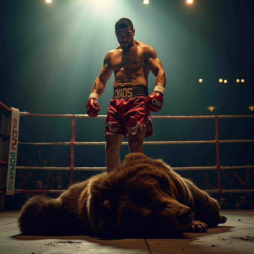 Canelo Álvarez Triumphant Over Bear in Boxing Ring