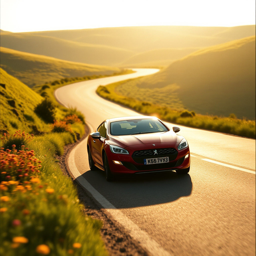 Red Peugeot 508 Coupé in Shire Landscape