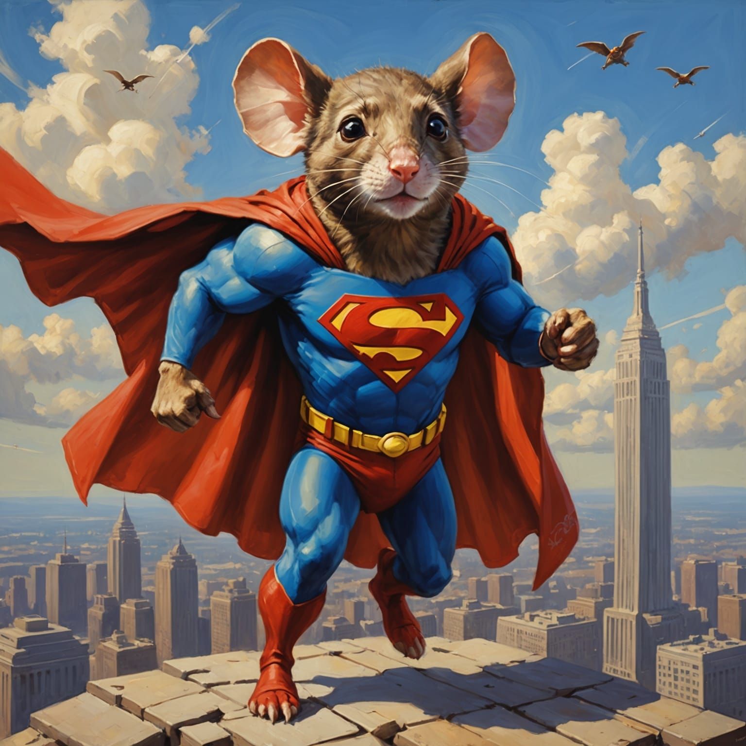Mouse Superman in Oil Painting Style
