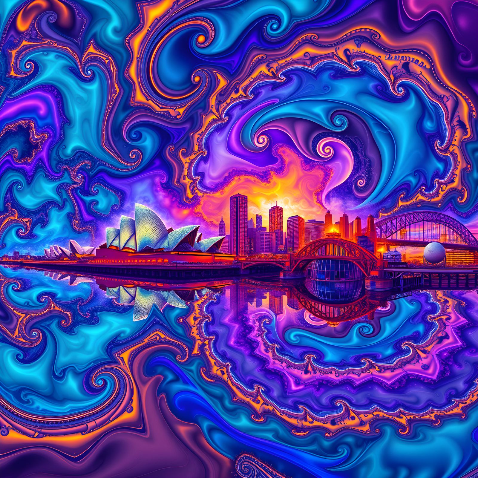 Fractal Sydney Skyline: Geometric Abstraction in Vivid Color...