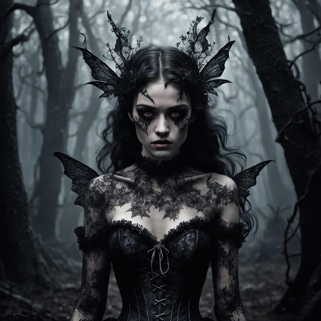 Dark Gothic Fairy Amidst a Haunted Forest