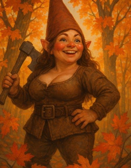 Forest Gnome with Axe: Vibrant Oil Painting