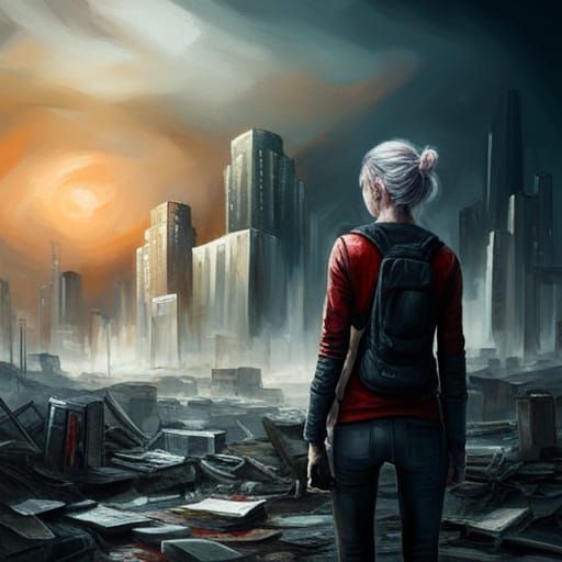 Post-Apocalyptic City Ruins with Punk Survivor