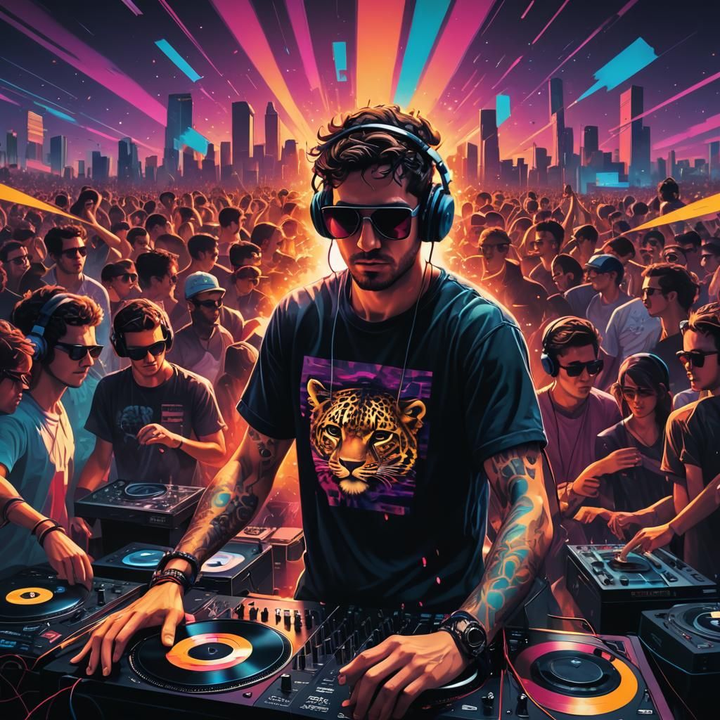 DJ Leopard Glitchcore Sunrise with Dancing Crowd