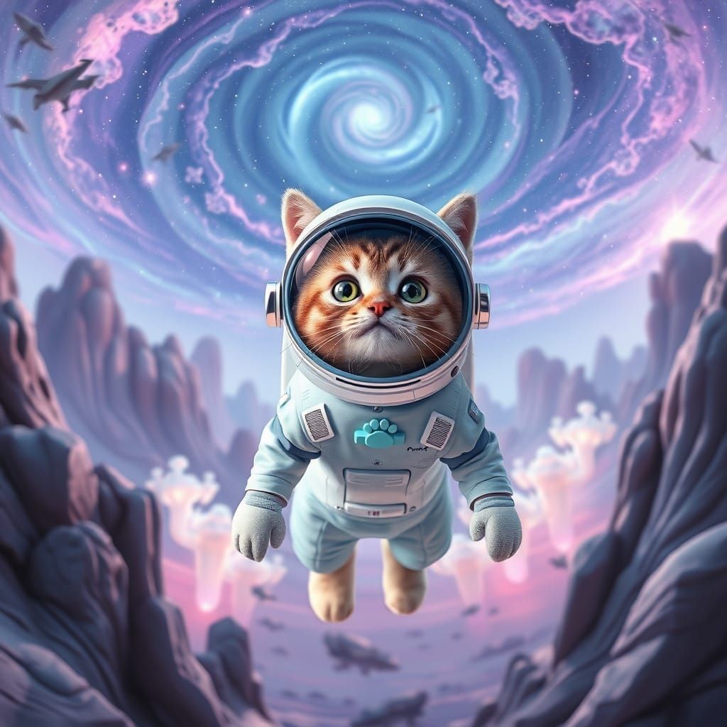 Adorable Cat Astronaut in a Fantastical Alien World
